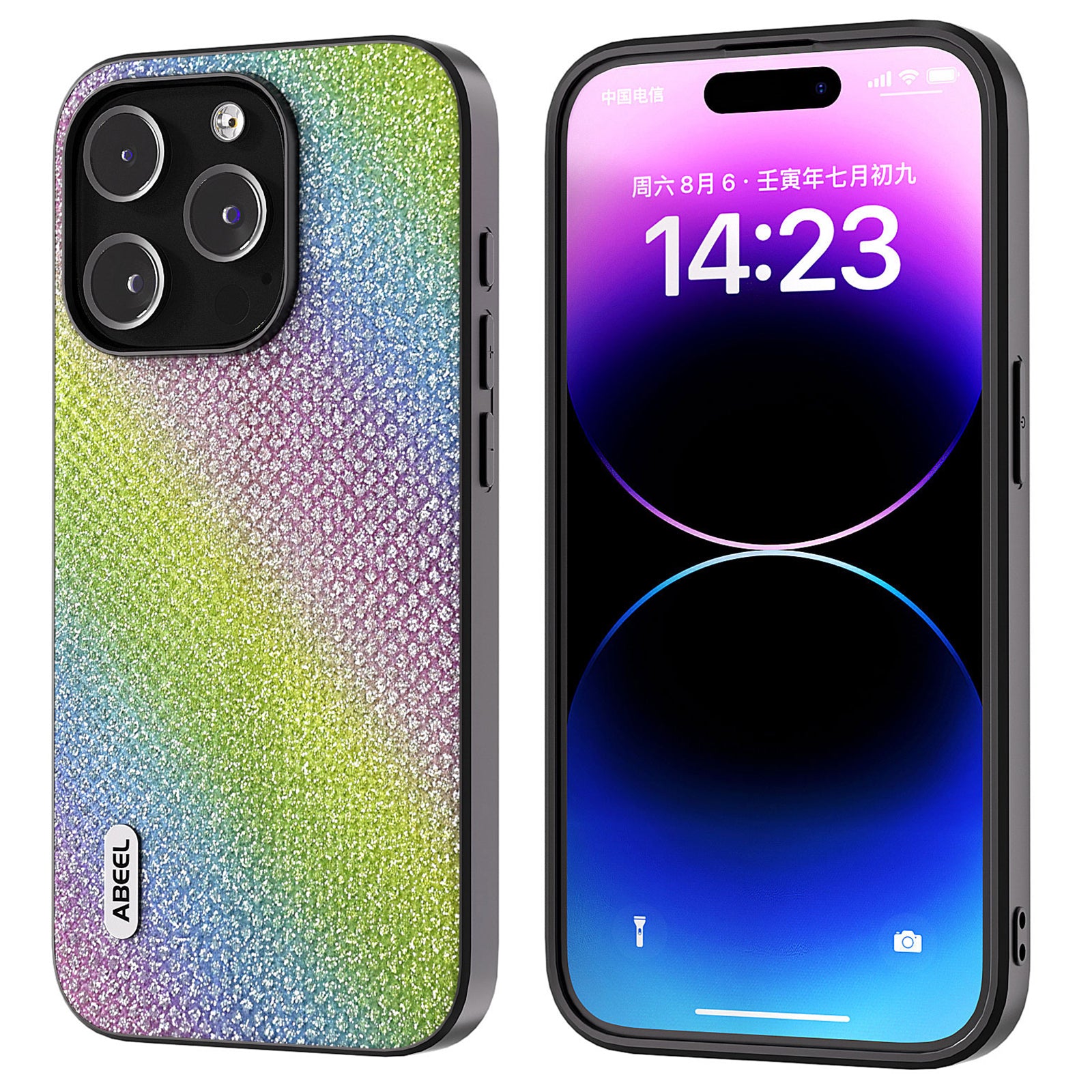 ABEEL pro iPhone 15 Pro Max tenký kryt s kamínkovou texturou PU kůže PC TPU pouzdro na telefon s tlumením nárazů