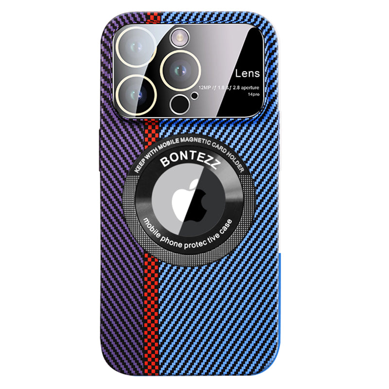 VOERO Shockproof PC Case for iPhone 12 Pro Max 6.7 inch Carbon Fiber Texture Magnetic Concave Lens Phone Shell