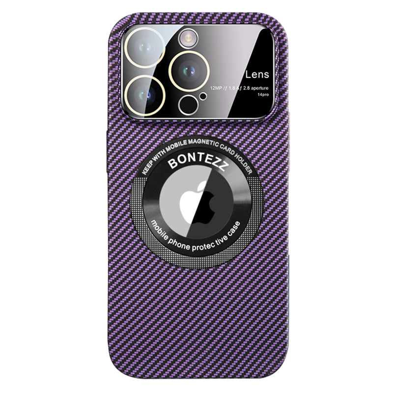 VOERO Shockproof PC Case for iPhone 12 Pro Max 6.7 inch Carbon Fiber Texture Magnetic Concave Lens Phone Shell