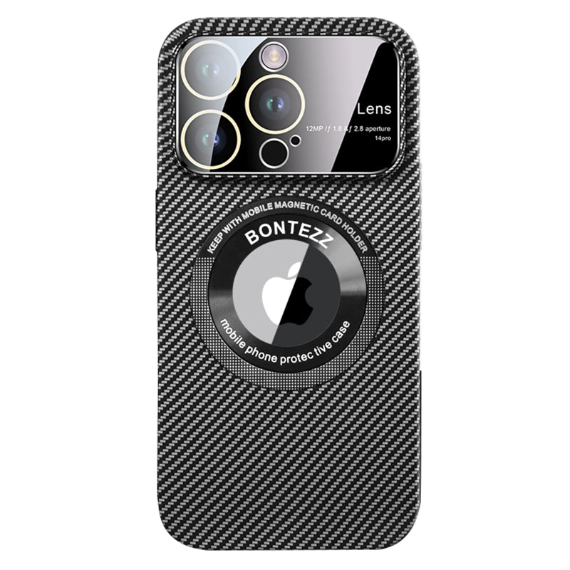 VOERO Shockproof PC Case for iPhone 12 Pro Max 6.7 inch Carbon Fiber Texture Magnetic Concave Lens Phone Shell