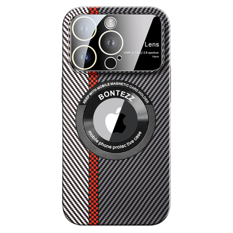 VOERO Shockproof PC Case for iPhone 12 Pro Max 6.7 inch Carbon Fiber Texture Magnetic Concave Lens Phone Shell
