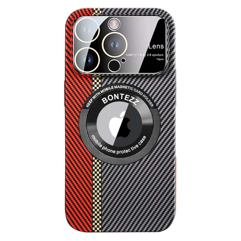 VOERO Shockproof PC Case for iPhone 12 Pro Max 6.7 inch Carbon Fiber Texture Magnetic Concave Lens Phone Shell