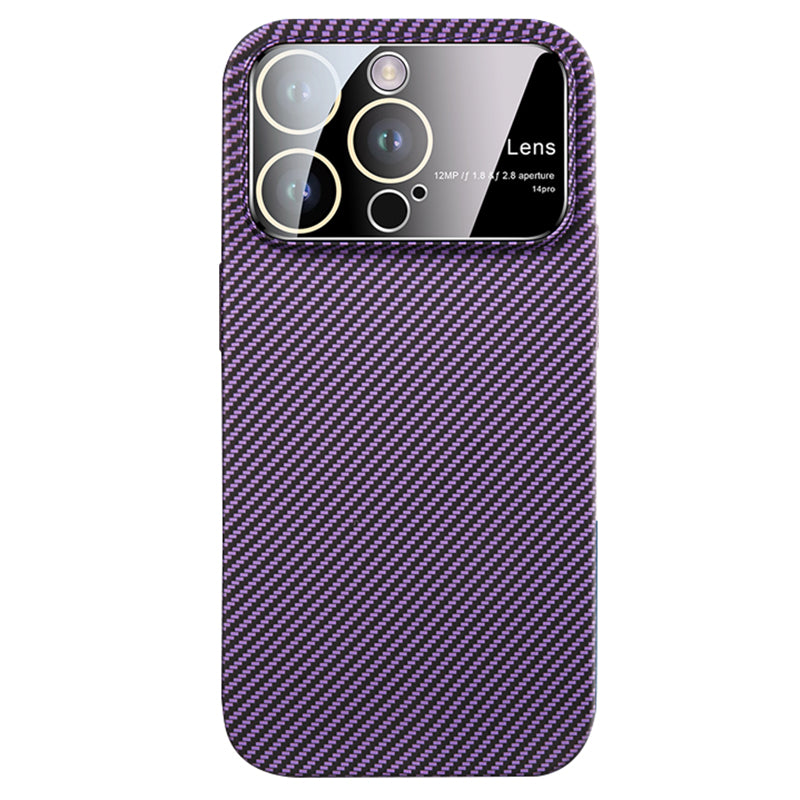 VOERO For iPhone 12 Pro 6.1 inch Protective Case Carbon Fiber Texture PC Phone Shell with Glass Lens Film