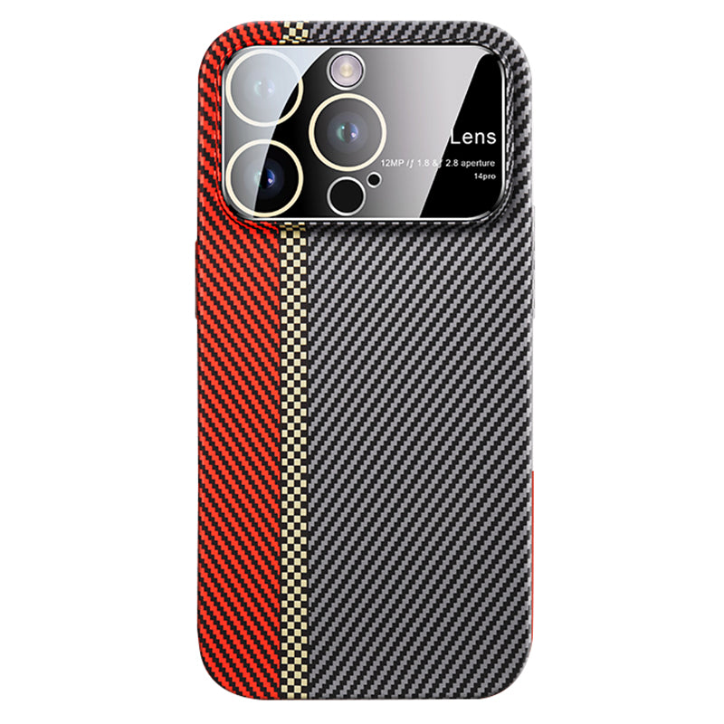 VOERO For iPhone 12 Pro 6.1 inch Protective Case Carbon Fiber Texture PC Phone Shell with Glass Lens Film