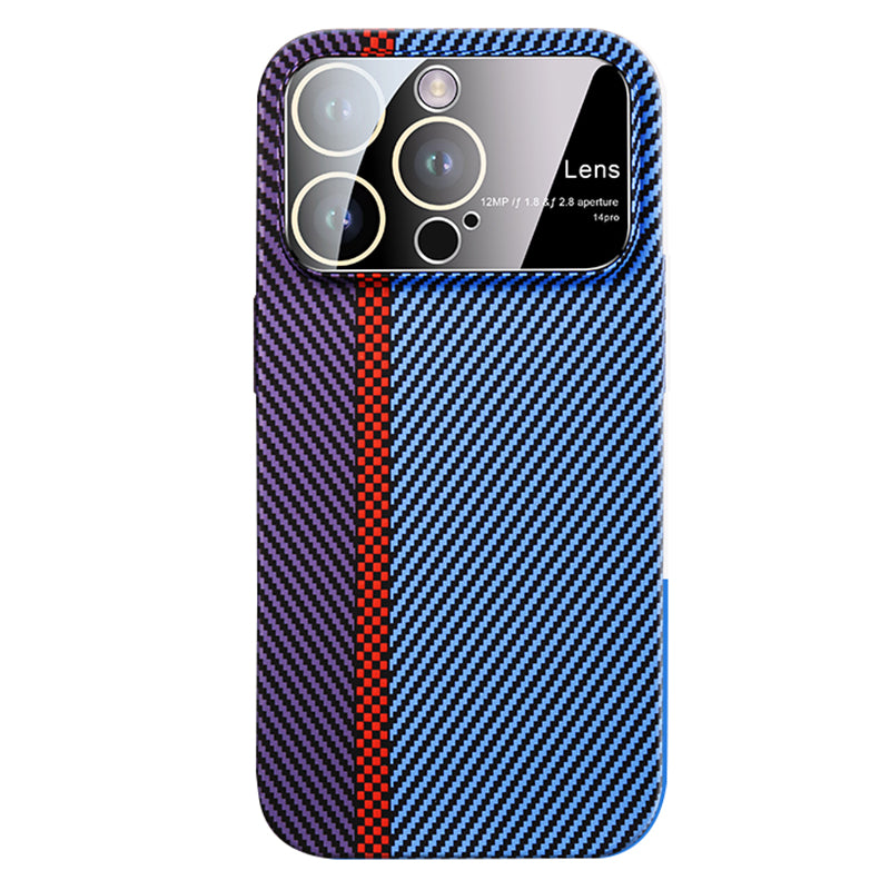 VOERO For iPhone 12 Pro 6.1 inch Protective Case Carbon Fiber Texture PC Phone Shell with Glass Lens Film