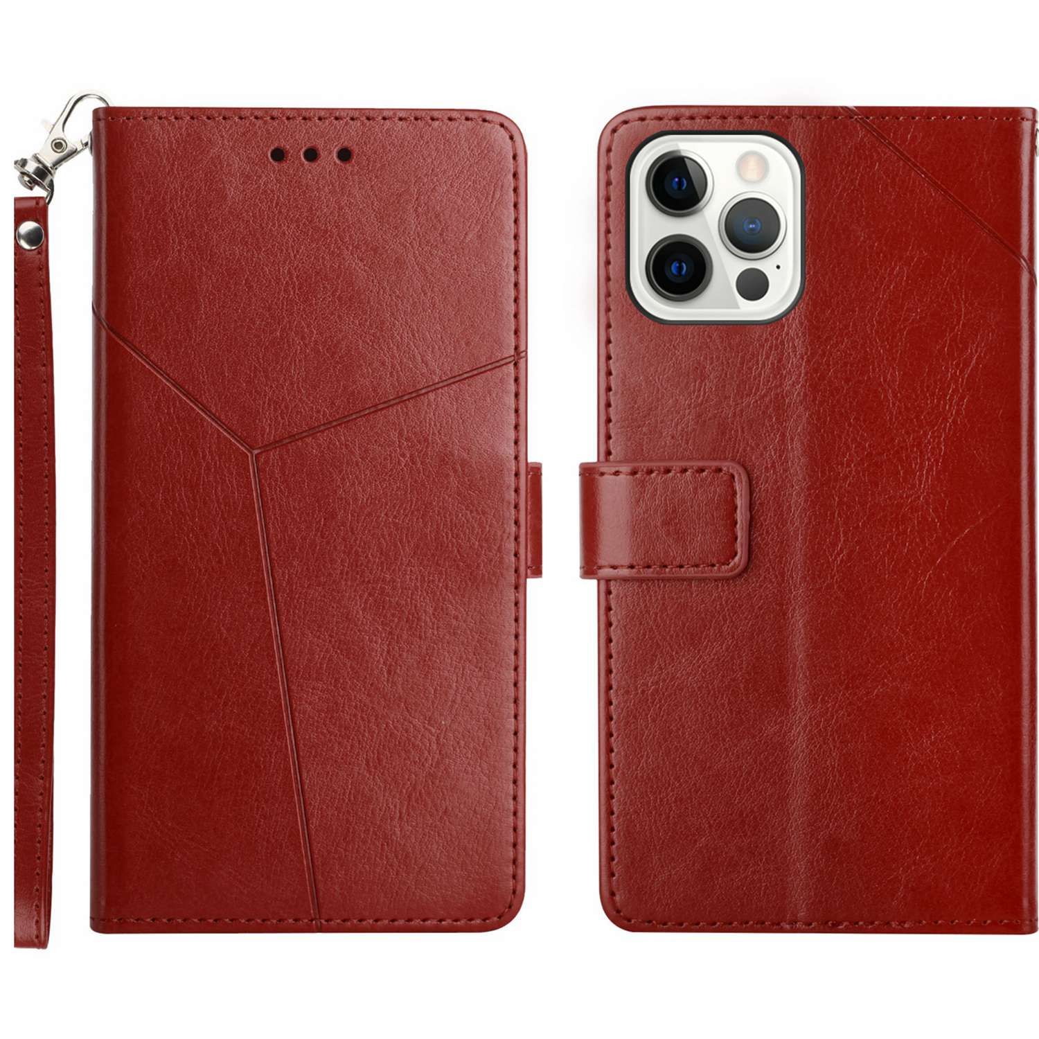 Pouzdro na telefon HT01 pro iPhone 15 Pro Max PU kožený stojánek na peněženku ve tvaru Y