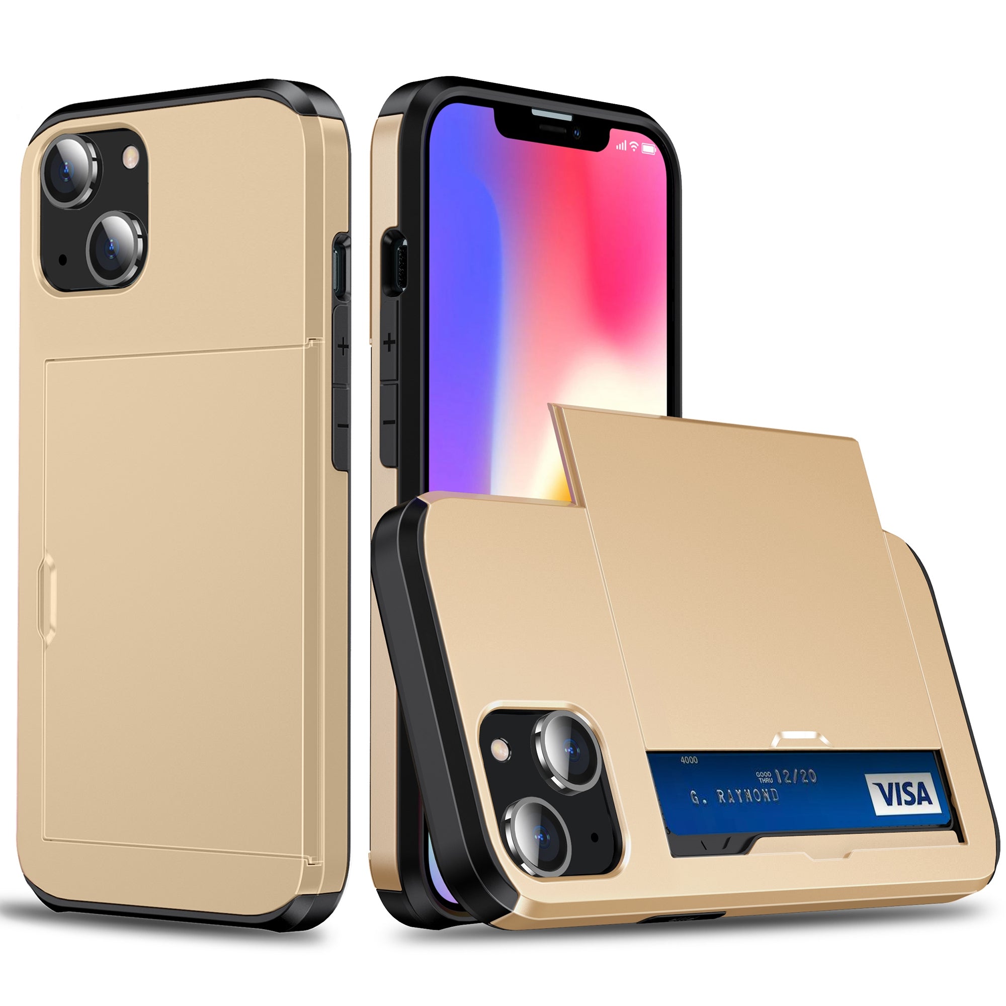 Slide Card Holder Ochranné pouzdro na telefon iPhone 15 TPU PC odolný proti pádu