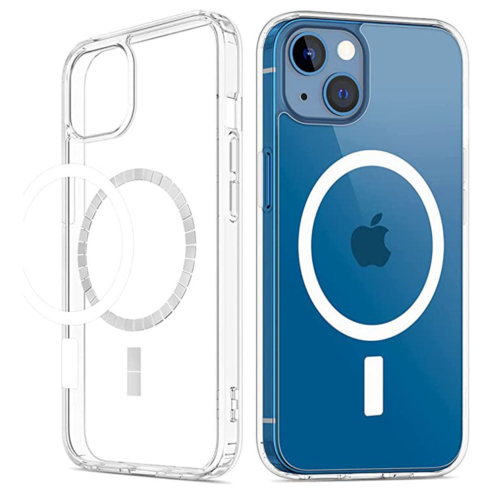 For iPhone 15 Plus Magnetic Ring Design Clear Phone Cover Case Acrylic TPU Phone Shell Compatible with MagSafe