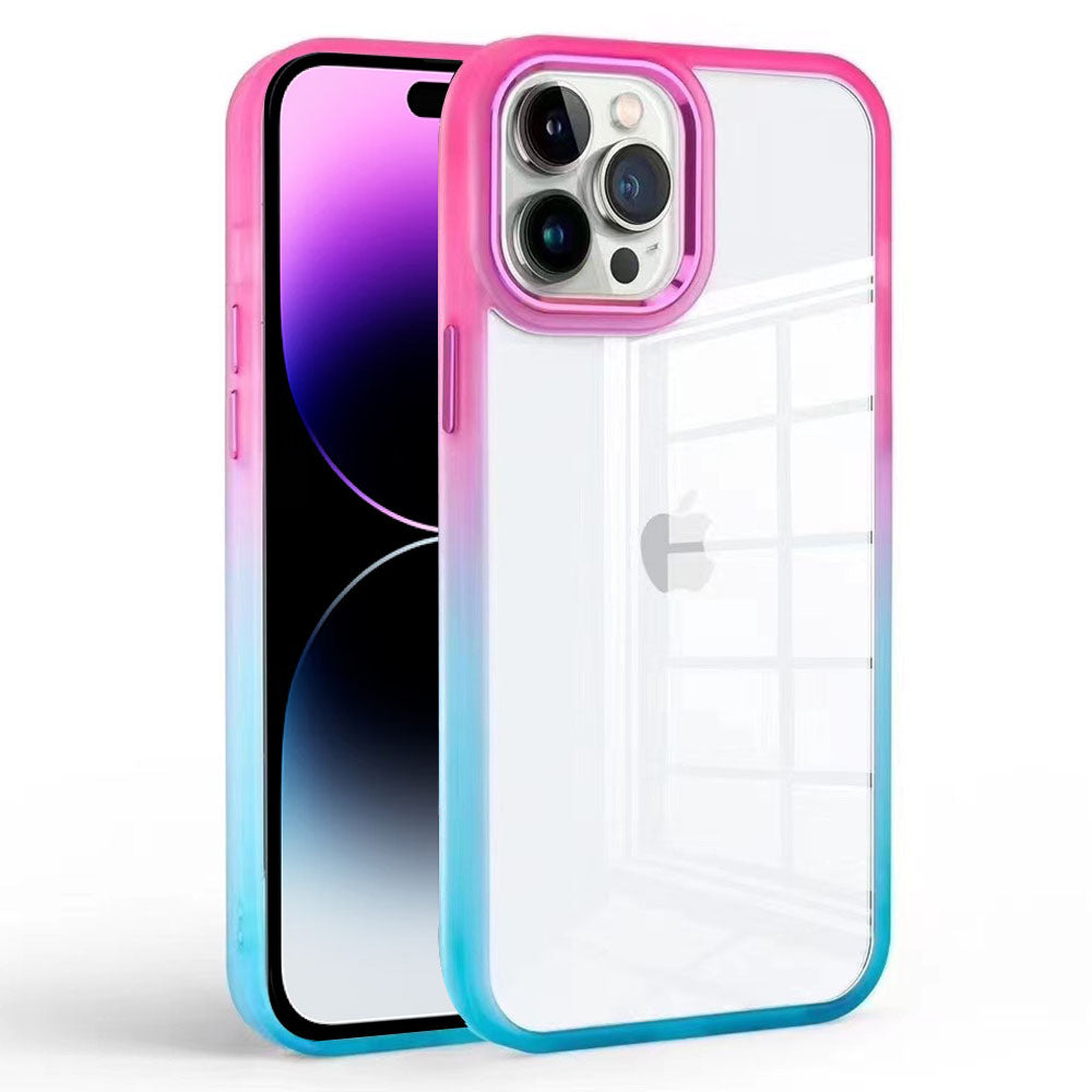For iPhone 14 Pro Max Gradient TPU PC Back Case Clear Anti-scratch Phone Cover