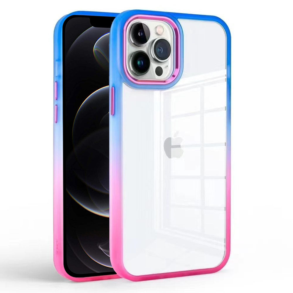 For iPhone 12 Pro Max 6.7 inch Gradient Phone Case Transparent TPU PC Anti-fall Cover