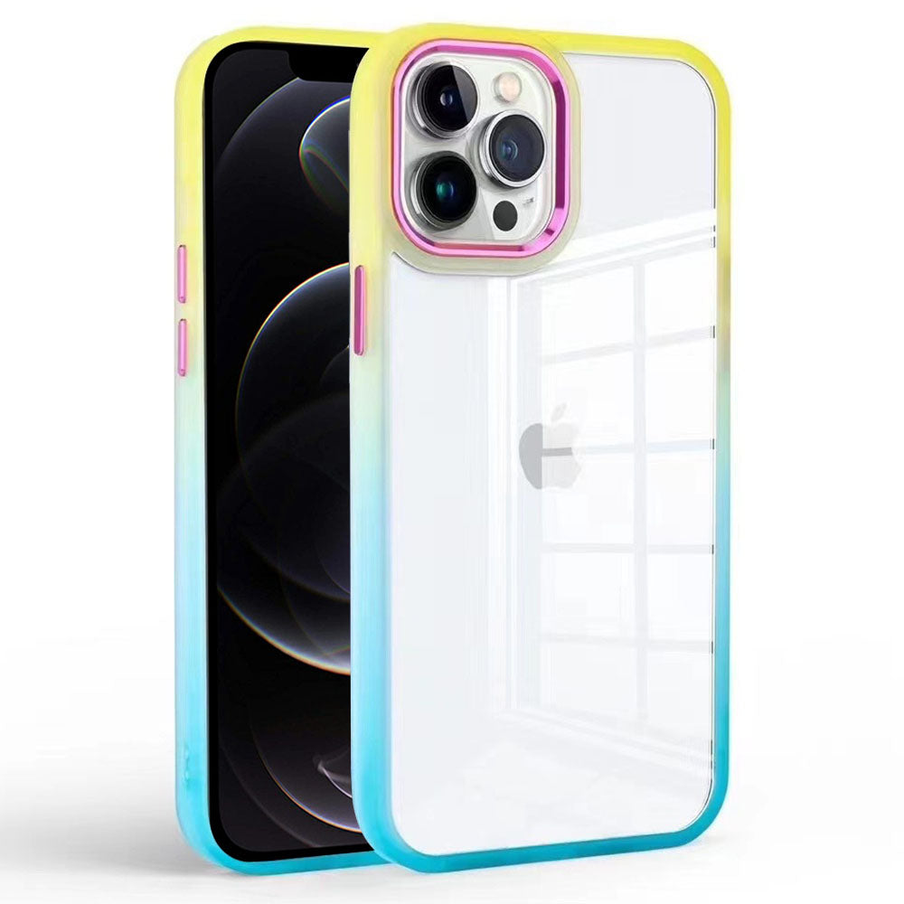 For iPhone 12 Pro Max 6.7 inch Gradient Phone Case Transparent TPU PC Anti-fall Cover