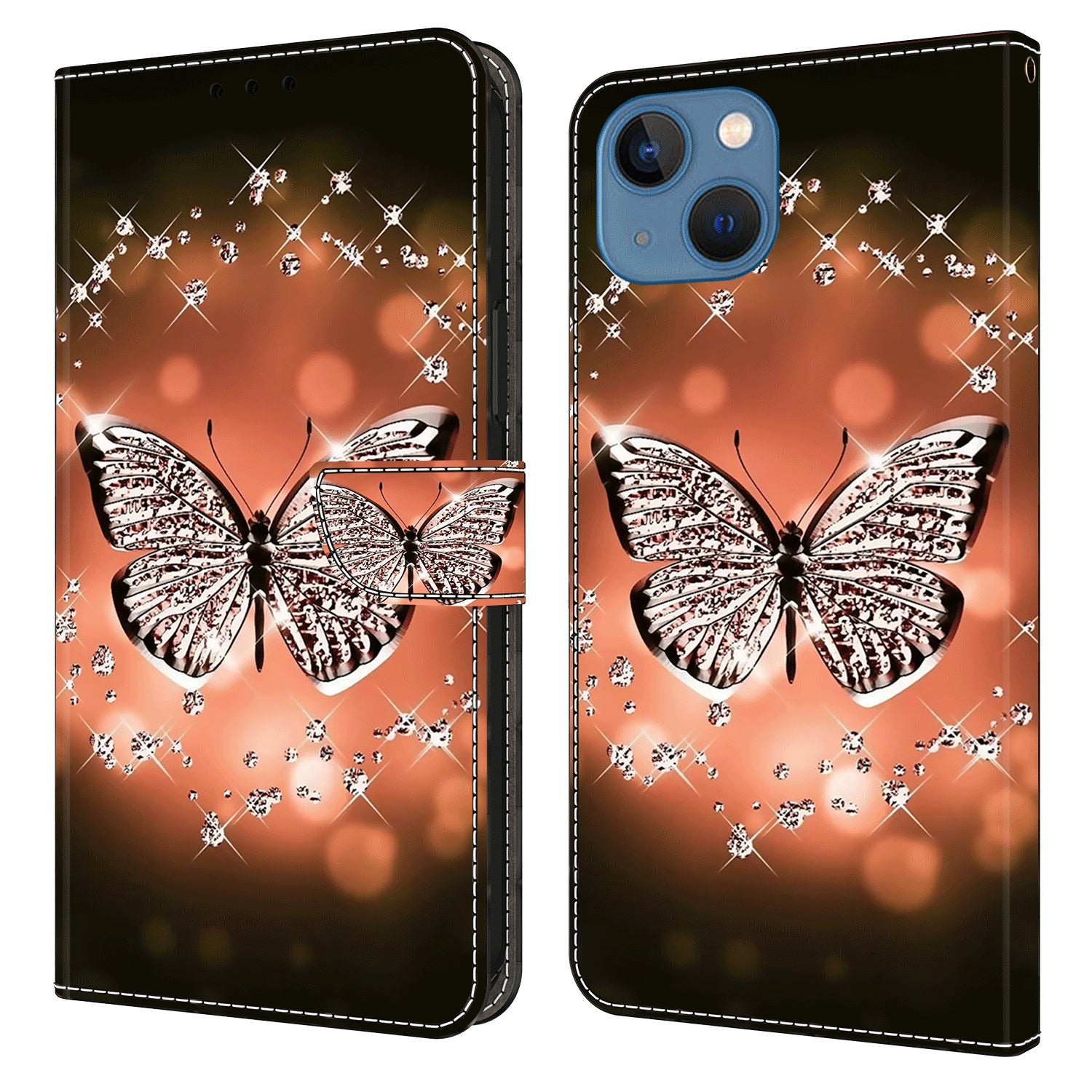 3D Pattern Printed Phone Case for iPhone 14 Plus Wallet Stand PU Leather Flip Cover