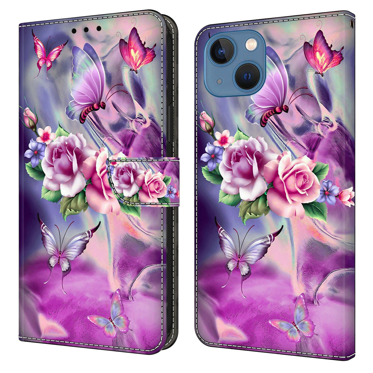 3D Pattern Printed Phone Case for iPhone 14 Plus Wallet Stand PU Leather Flip Cover