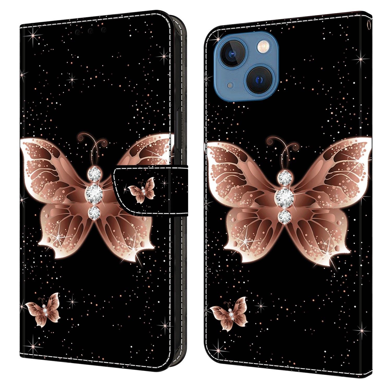 3D Pattern Printed Phone Case for iPhone 14 Plus Wallet Stand PU Leather Flip Cover