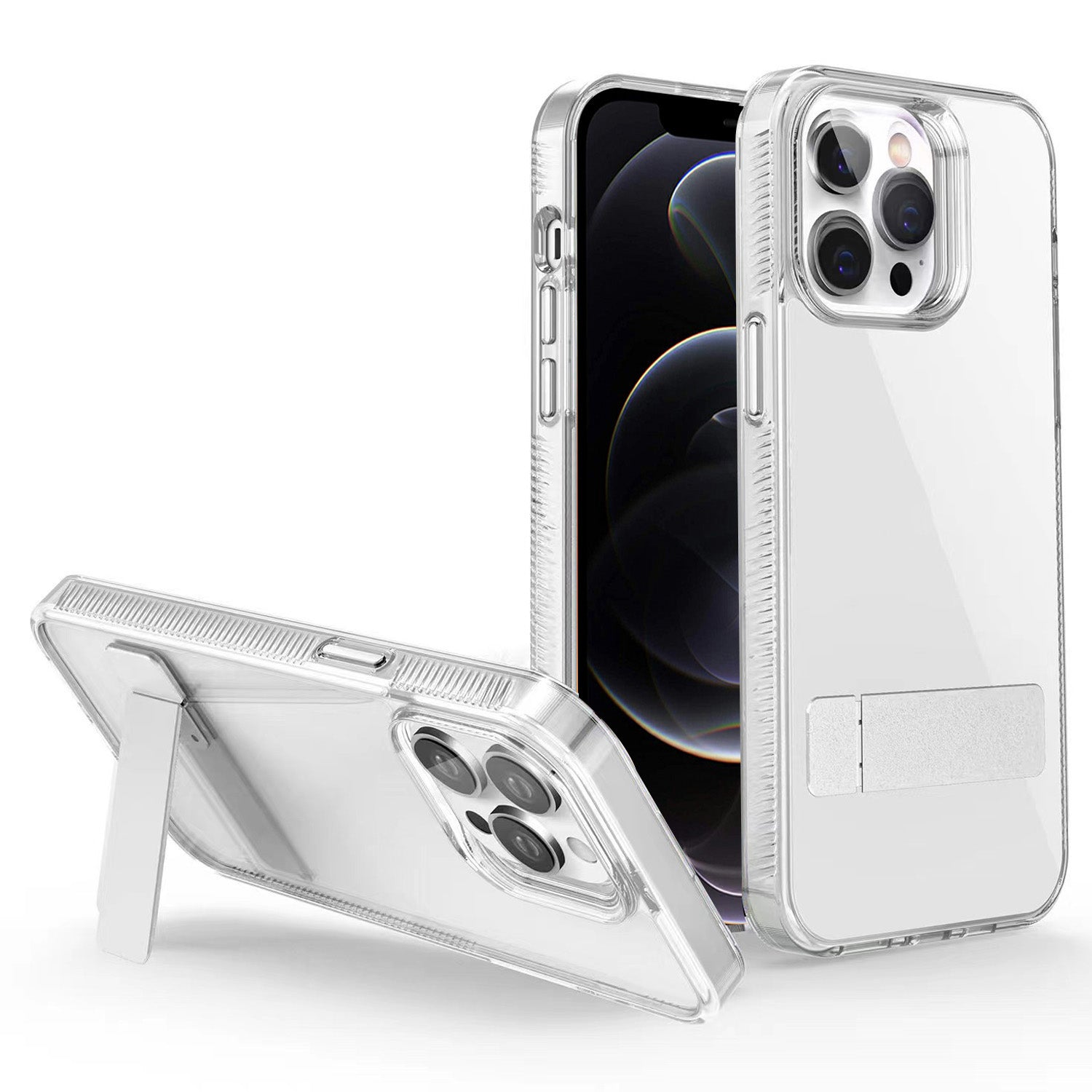 G Style For iPhone 12/12 Pro Transparent TPU Acrylic Case Cell Phone Cover with Kickstand
