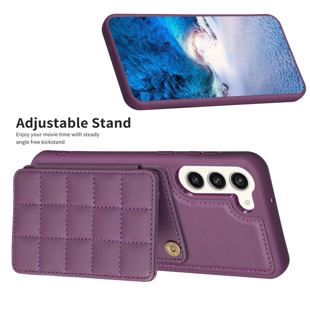 Style-BF24 for Samsung Galaxy S22 5G Card Holder Phone Case Kickstand PU Leather Coated TPU Cover