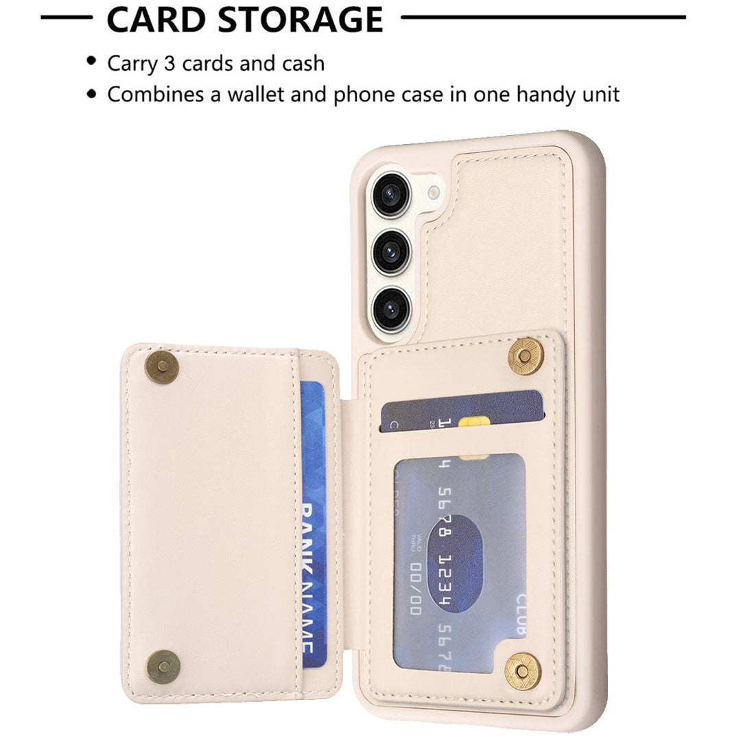 Style-BF24 for Samsung Galaxy S22 5G Card Holder Phone Case Kickstand PU Leather Coated TPU Cover