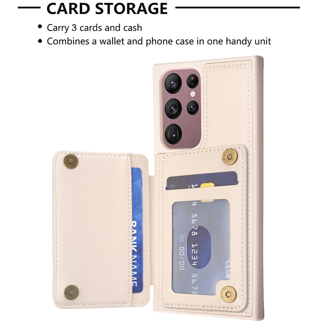 Style-BF24 for Samsung Galaxy S22 Ultra 5G PU Leather Coated TPU Kickstand Phone Case with Card Holder