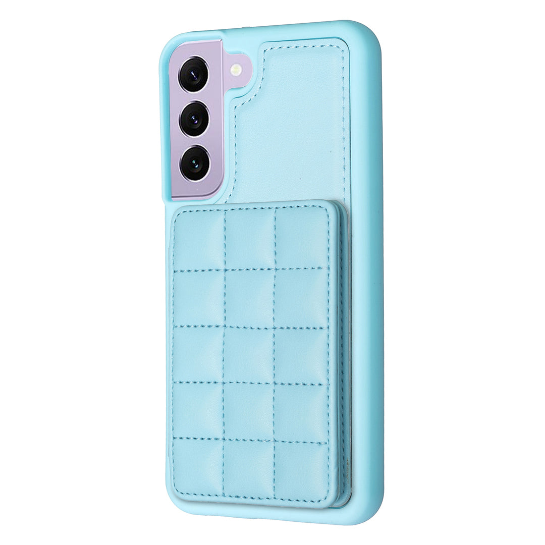 Style-BF24 for Samsung Galaxy S22 5G Phone Case Card Slots Kickstand PU Leather Coated TPU Back Cover