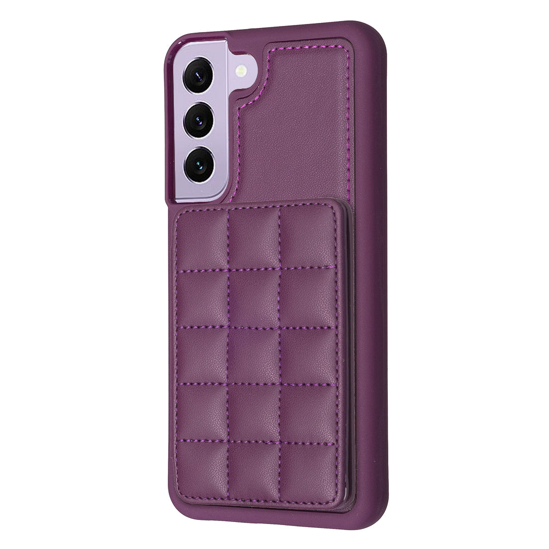Style-BF24 for Samsung Galaxy S22 5G Phone Case Card Slots Kickstand PU Leather Coated TPU Back Cover