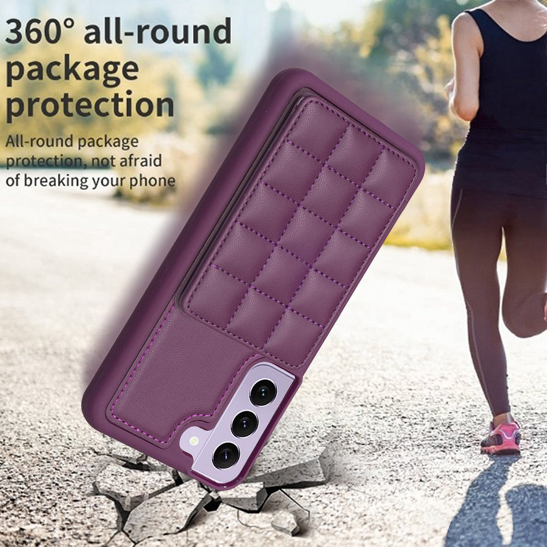 Style-BF24 for Samsung Galaxy S22 5G Phone Case Card Slots Kickstand PU Leather Coated TPU Back Cover