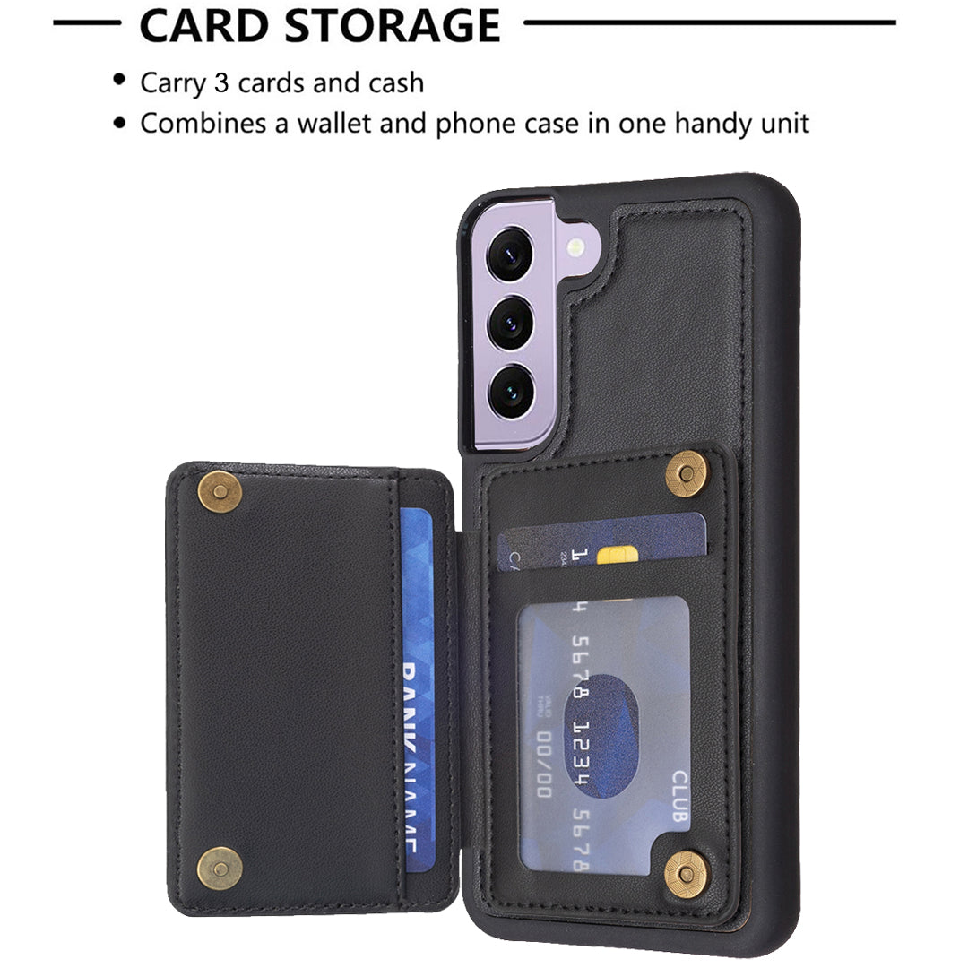 Style-BF24 for Samsung Galaxy S22 5G Phone Case Card Slots Kickstand PU Leather Coated TPU Back Cover