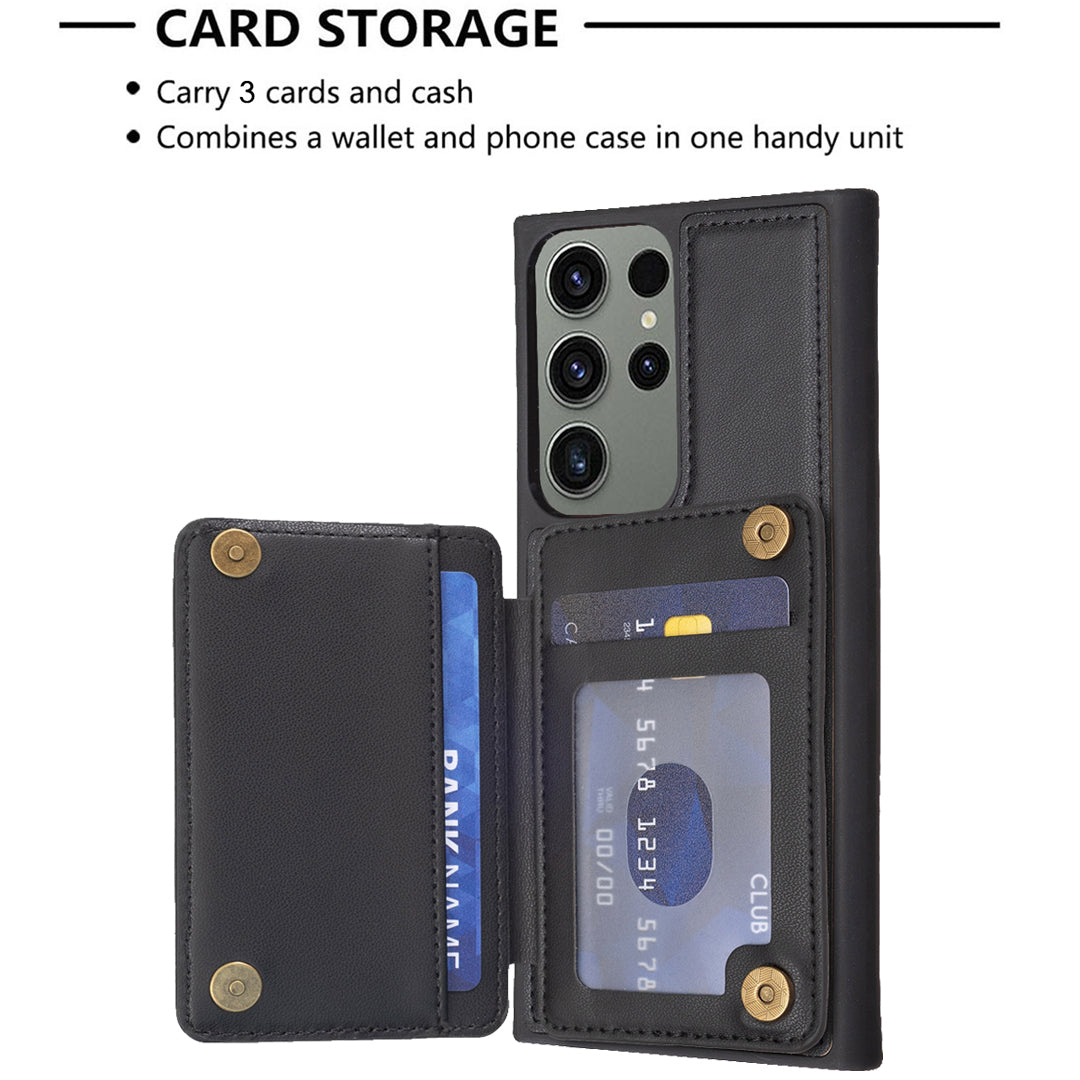Style-BF24 for Samsung Galaxy S23 Ultra Kickstand PU Leather Coated TPU Case Card Holder Phone Cover
