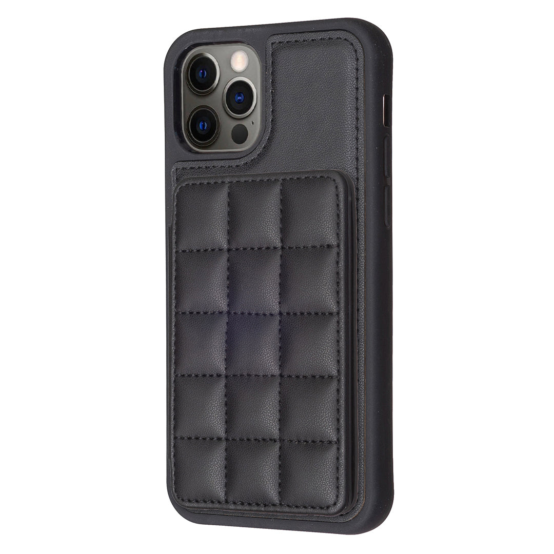 Style-BF24 For iPhone 12/12 Pro 6.1 inch Card Holder Kickstand Phone Case PU Leather Coated TPU Cover