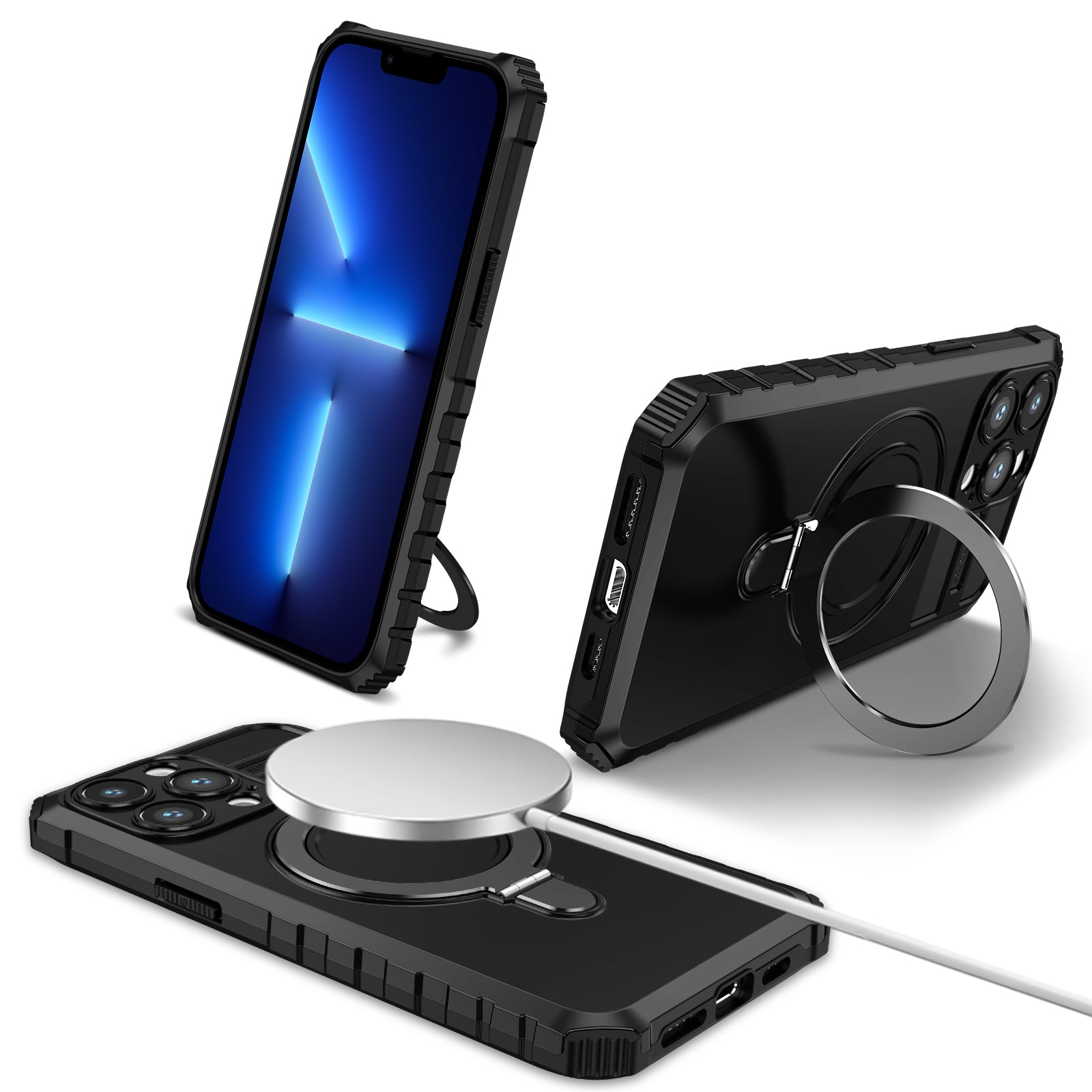 Compatible with MagSafe Charger Phone Case for iPhone 13 Pro 6.1 inch TPU PC Slim Cover with Kickstand