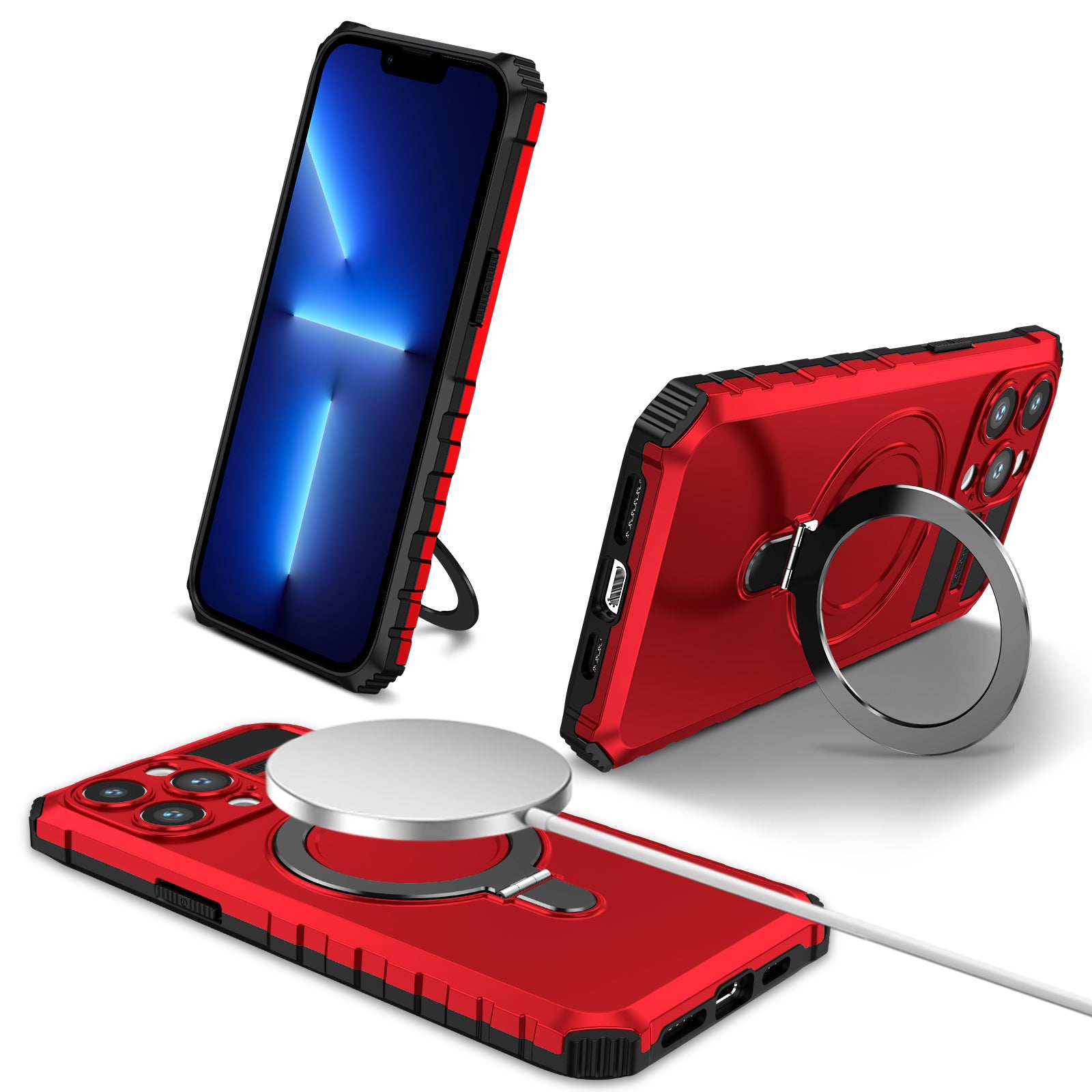 Compatible with MagSafe Charger Phone Case for iPhone 13 Pro 6.1 inch TPU PC Slim Cover with Kickstand