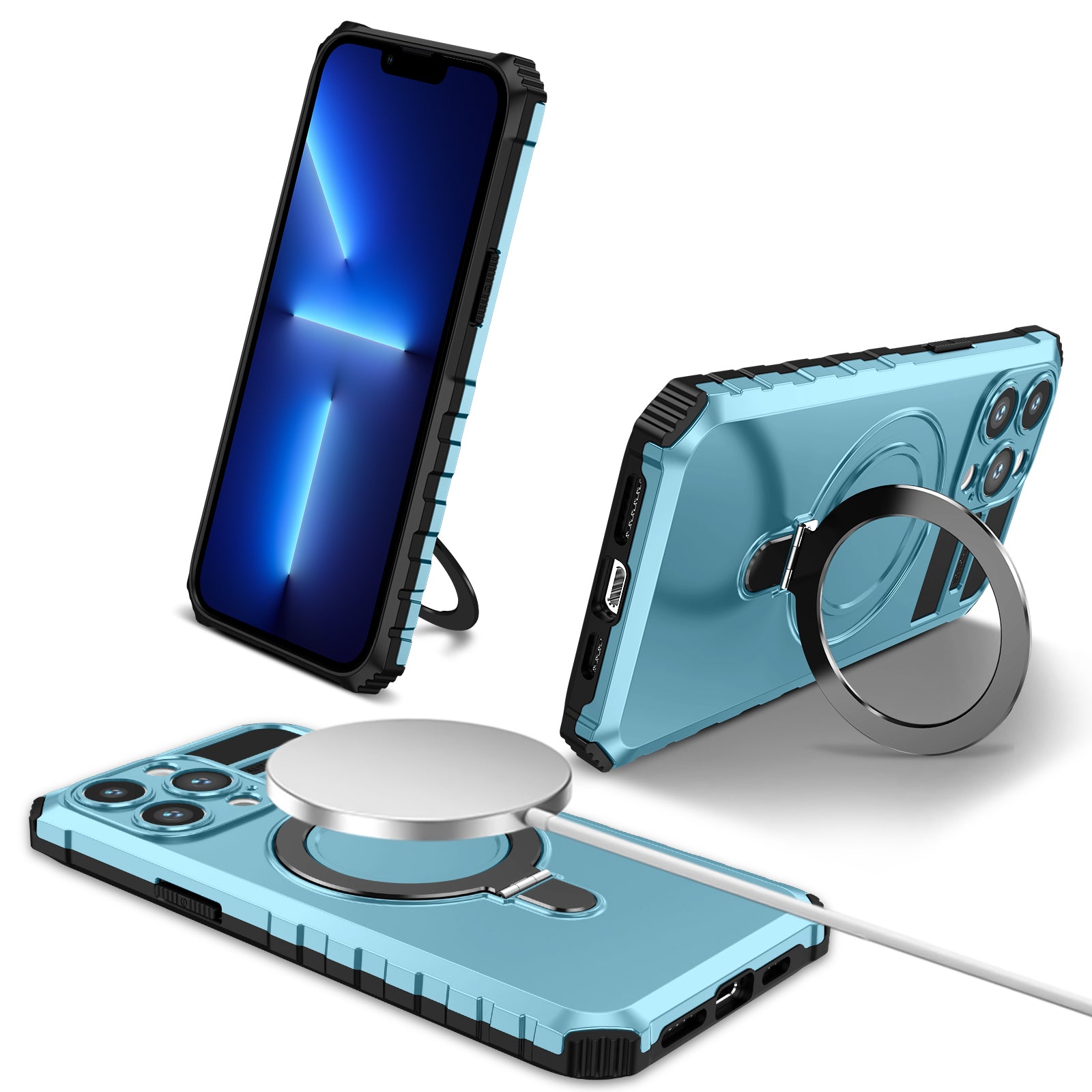 Compatible with MagSafe Charger Phone Case for iPhone 13 Pro 6.1 inch TPU PC Slim Cover with Kickstand