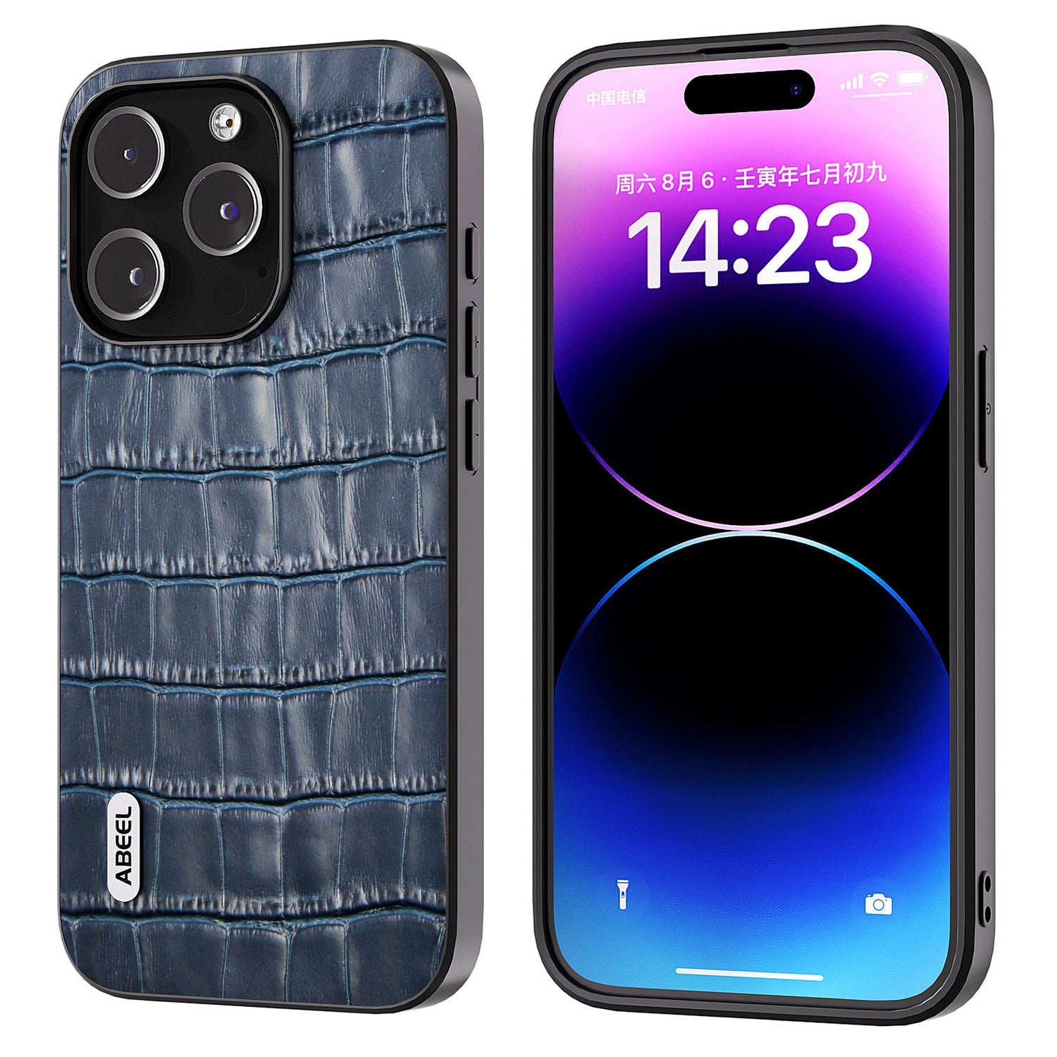 ABEEL til iPhone 14 Pro Max telefoncover Koskind Læder TPU PC Crocodile Texture Cover