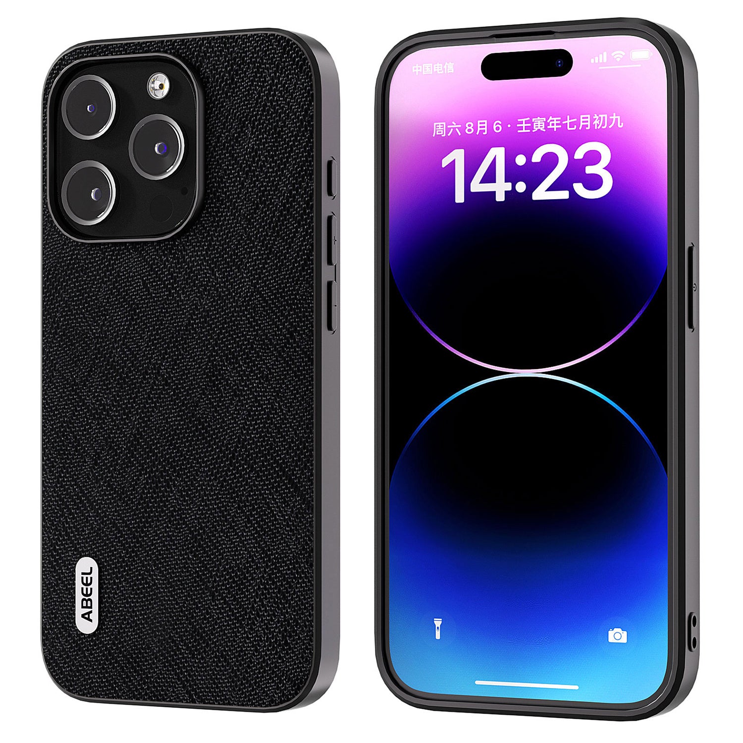 ABEEL For iPhone 14 Pro Max Cross Texture Phone Case Cowhide Leather TPU PC Back Shockproof Cover