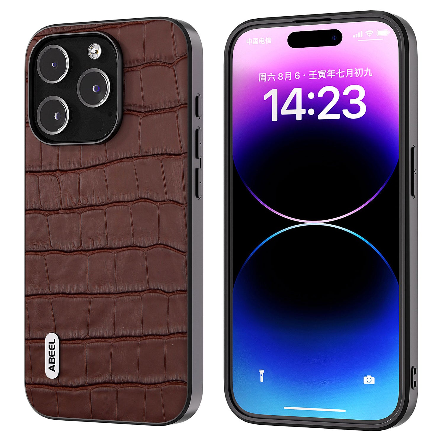 ABEEL For iPhone 14 Pro Crocodile Texture Phone Case Cowhide Leather TPU PC Hybrid Protective Cover