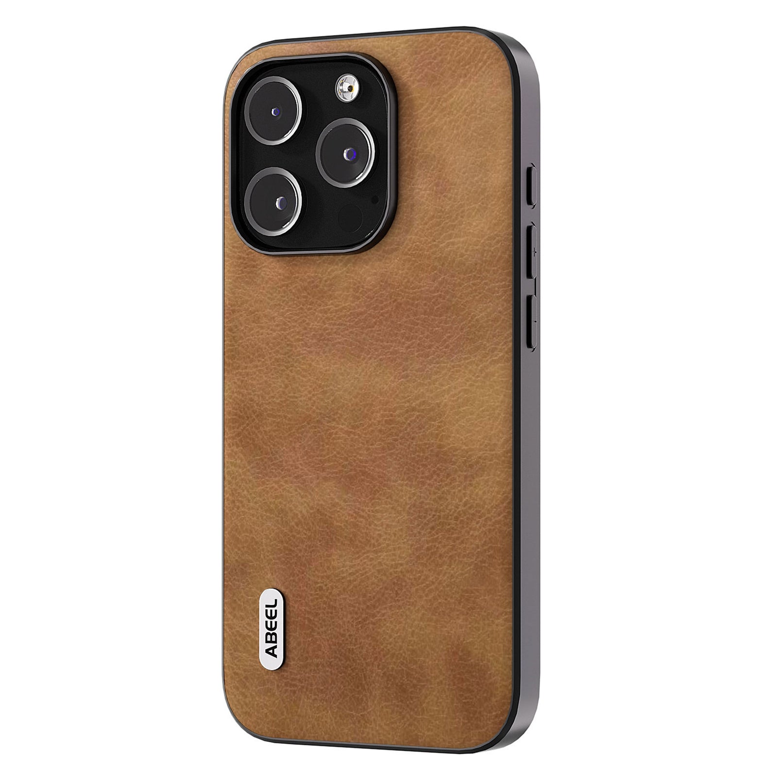 ABEEL For iPhone 15 Pro Max Retro Litchi Texture Phone Case PU Leather Coated PC TPU Back Cover
