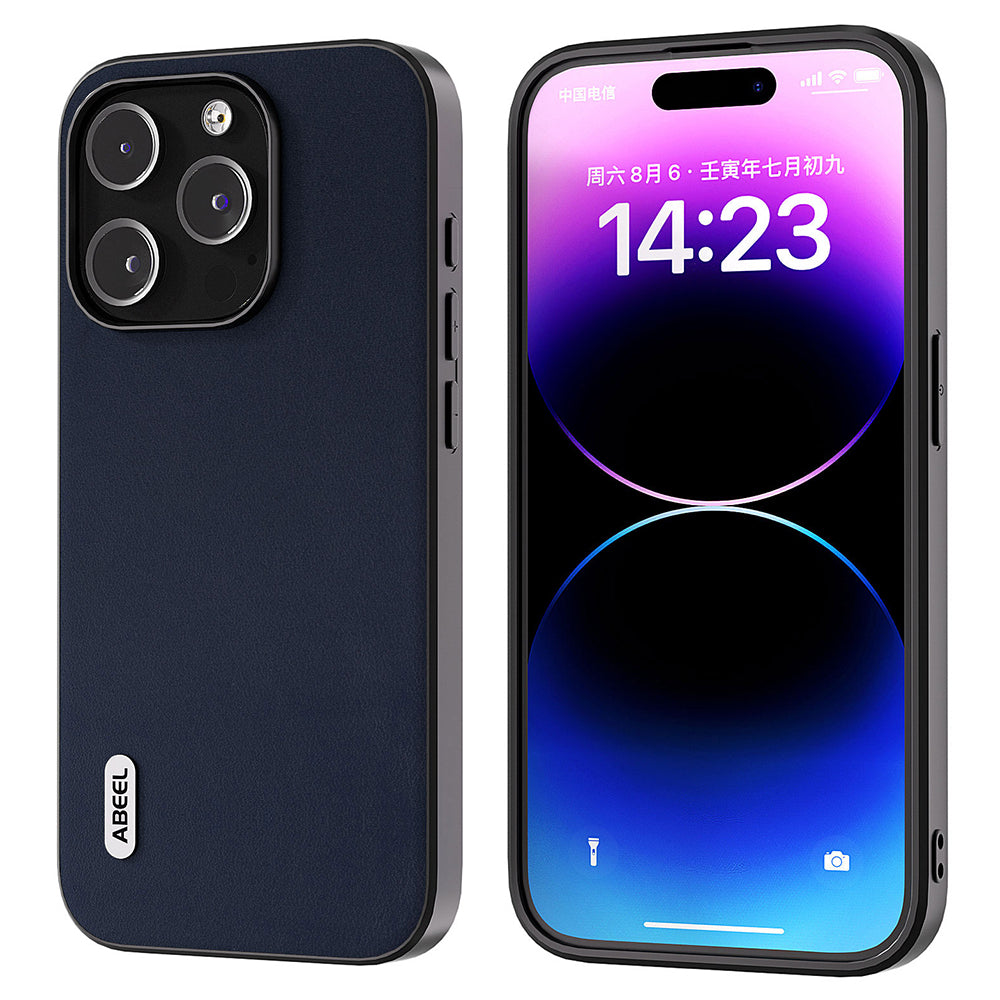 ABEEL For iPhone 15 Pro Nappa Texture Pouzdro na mobilní telefon z pravé hovězí kůže PC TPU kryt