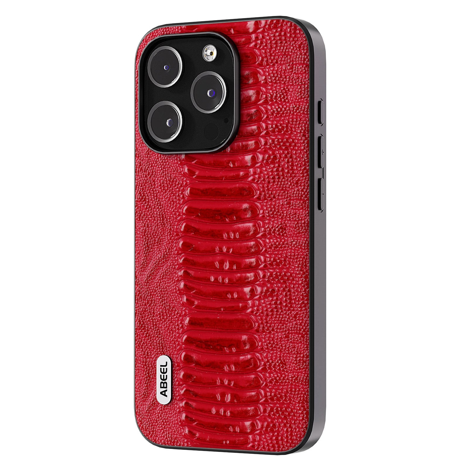 ABEEL Genuine Cow Leather Coated Cover for iPhone 15 Pro Crocodile Texture PC TPU Phone Case