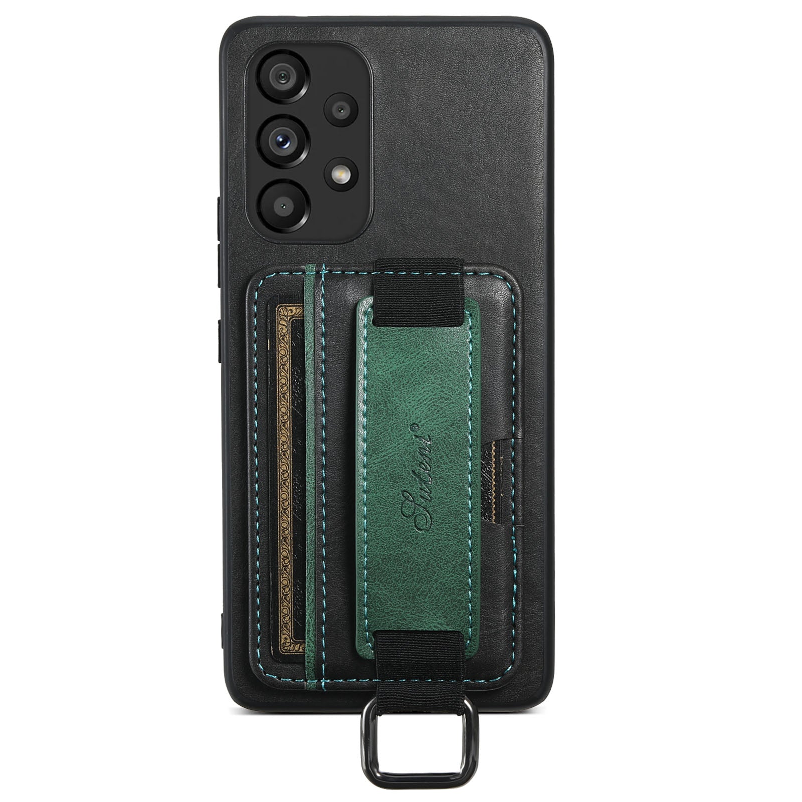 SUTENI H13 For Samsung Galaxy A53 5G Card Holder Kickstand Case with Hand Strap Anti-drop PU Leather Coated PC TPU Cover