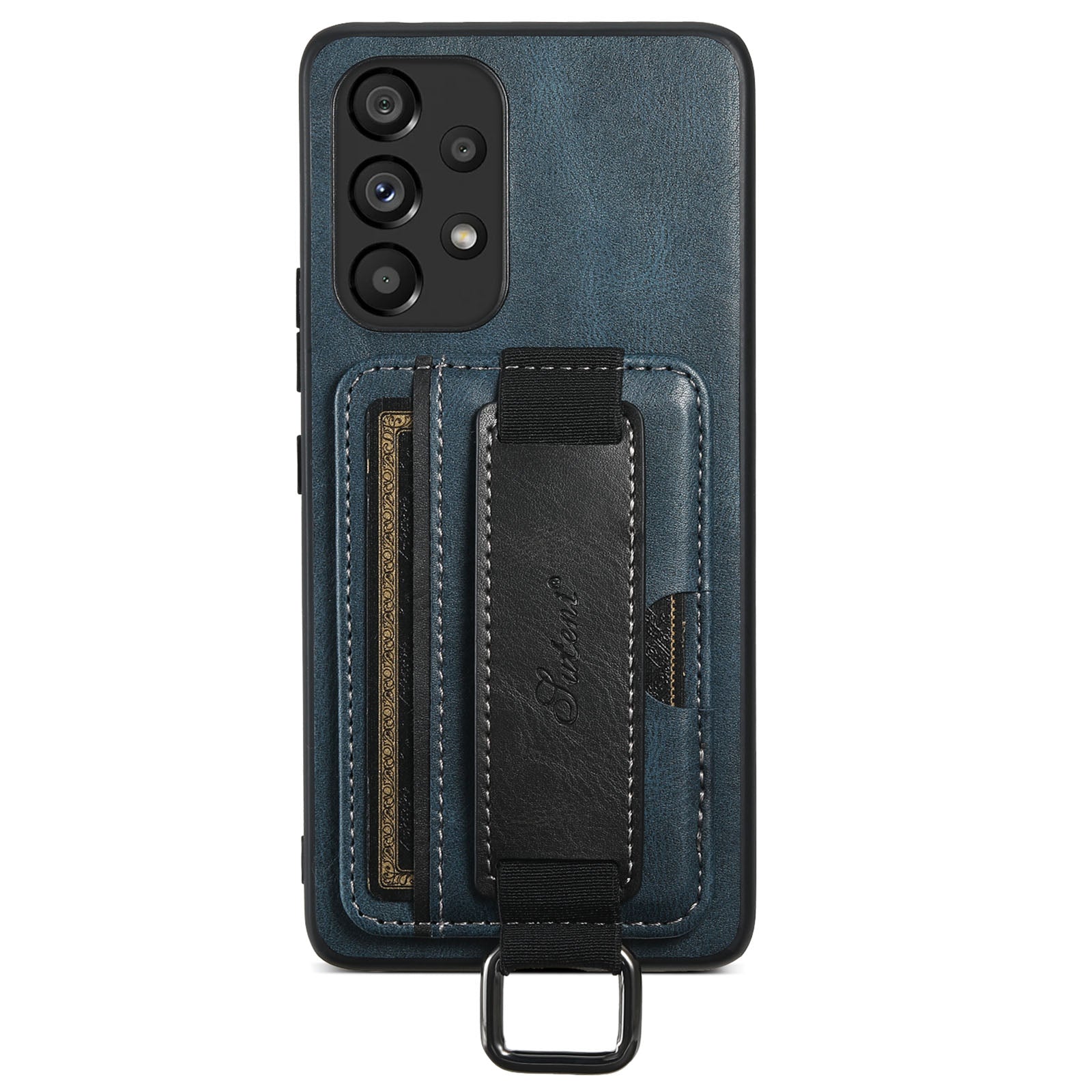 SUTENI H13 For Samsung Galaxy A53 5G Card Holder Kickstand Case with Hand Strap Anti-drop PU Leather Coated PC TPU Cover