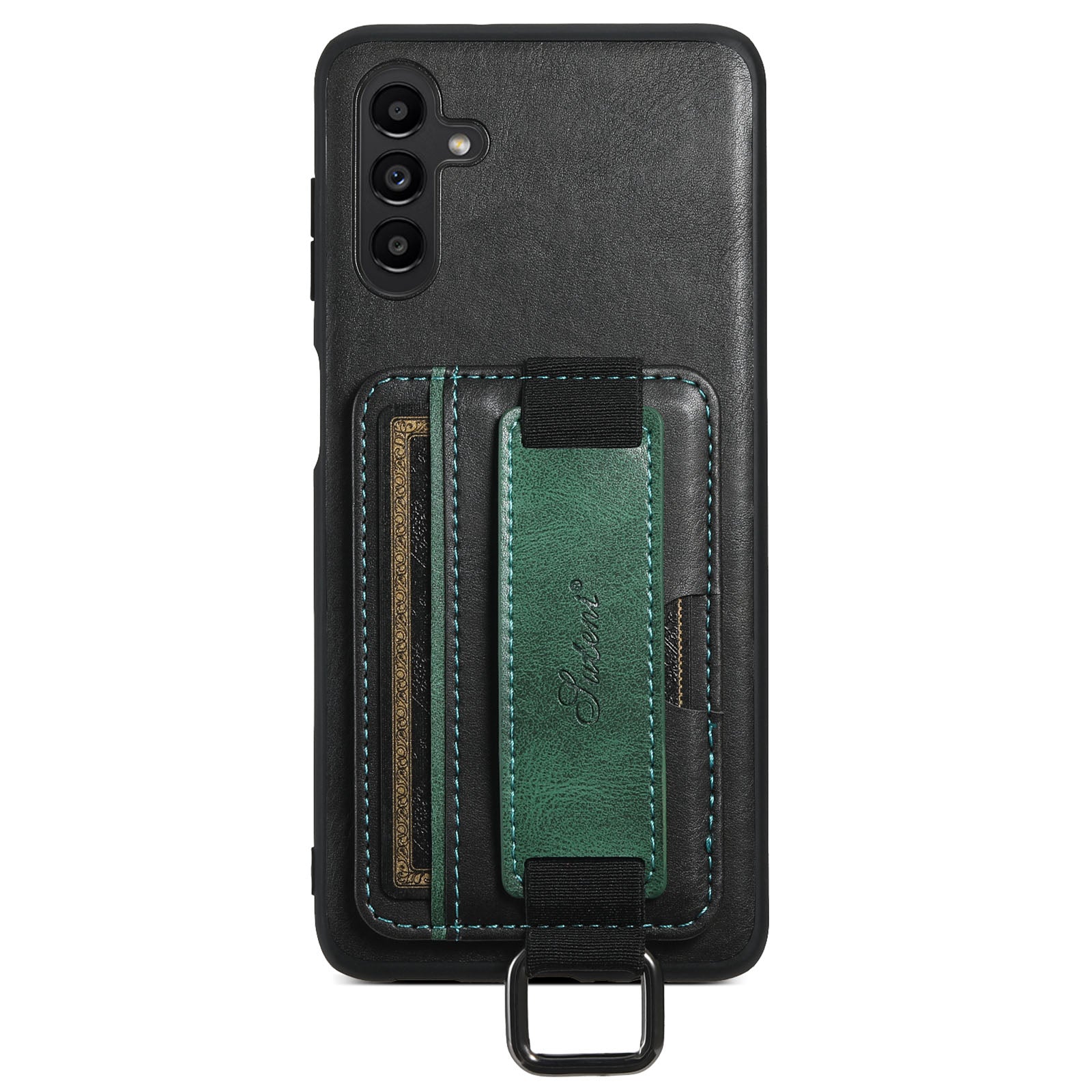 SUTENI H13 For Samsung Galaxy A13 5G Kickstand Case with Hand Strap PU Leather Coated PC TPU Card Holder Phone Shell