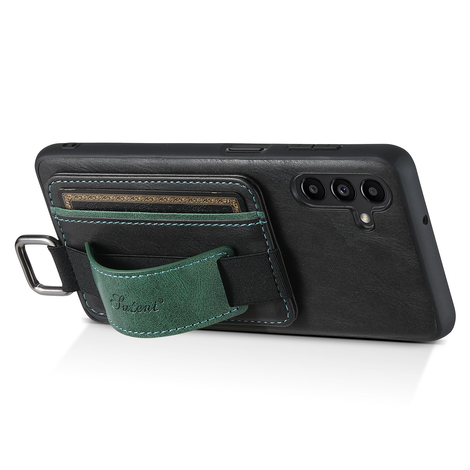 SUTENI H13 For Samsung Galaxy A13 5G Kickstand Case with Hand Strap PU Leather Coated PC TPU Card Holder Phone Shell