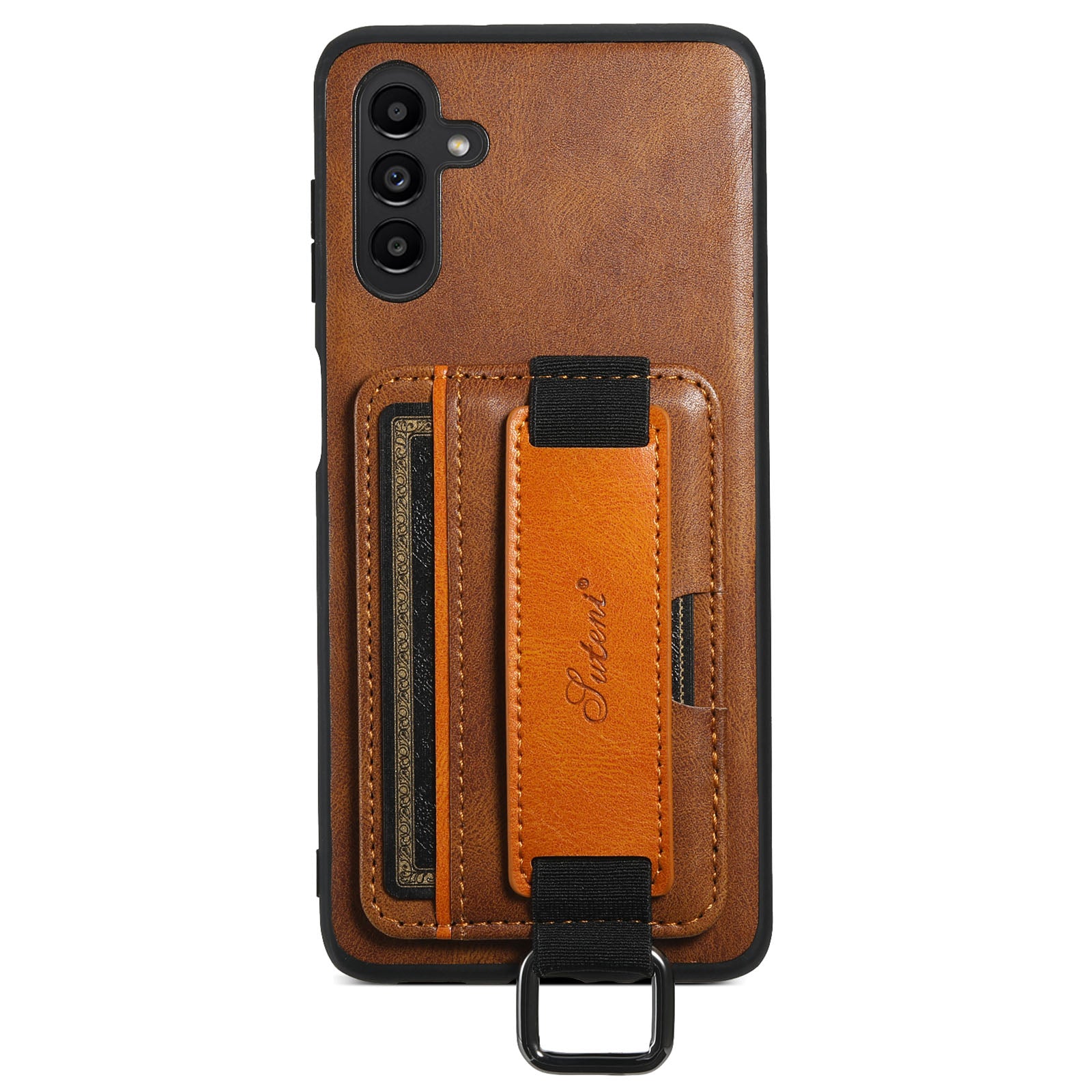 SUTENI H13 For Samsung Galaxy A13 5G Kickstand Case with Hand Strap PU Leather Coated PC TPU Card Holder Phone Shell