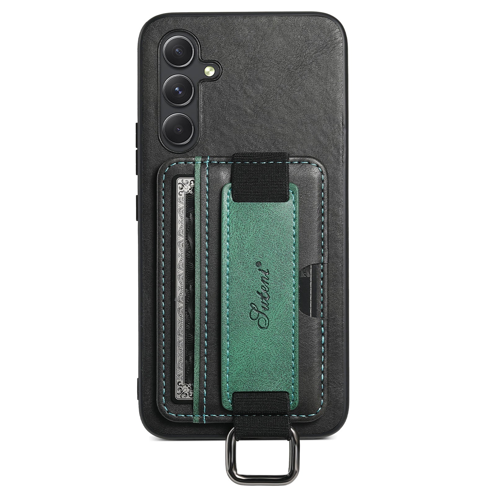 SUTENI H13 For Samsung Galaxy A34 5G PU Leather Coated PC TPU Phone Shell Hand Strap Kickstand Case with Card Slot