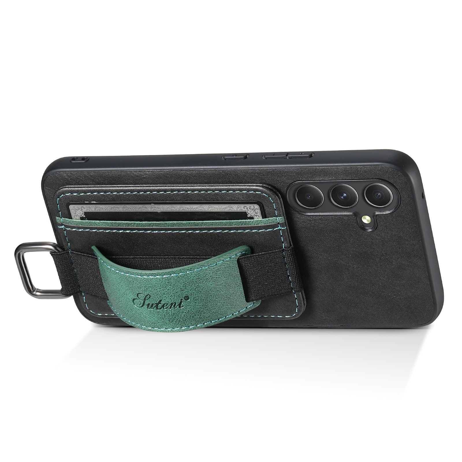 SUTENI H13 For Samsung Galaxy A34 5G PU Leather Coated PC TPU Phone Shell Hand Strap Kickstand Case with Card Slot