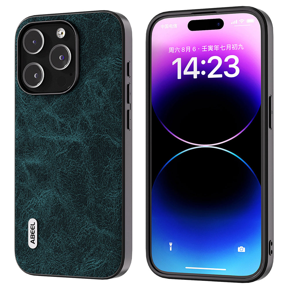 ABEEL PU Leather Coated PC TPU Case for iPhone 14 Pro Litchi Texture Anti-fall Phone Cover