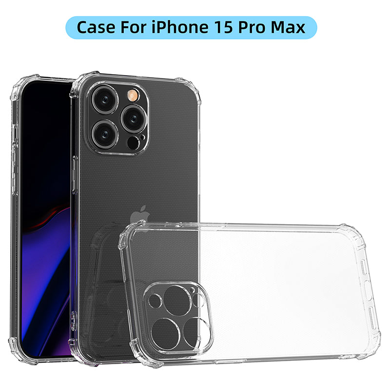 For iPhone 15 Pro Max HD Clear Phone Case Four Corner Drop Protection TPU Cell Phone Shell Cover