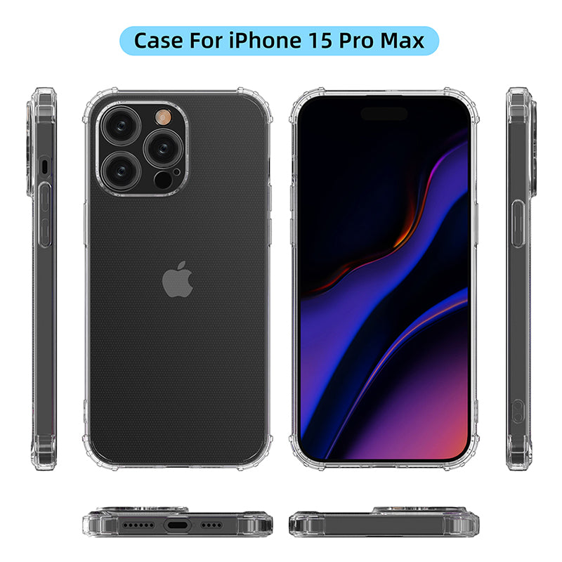 For iPhone 15 Pro Max HD Clear Phone Case Four Corner Drop Protection TPU Cell Phone Shell Cover