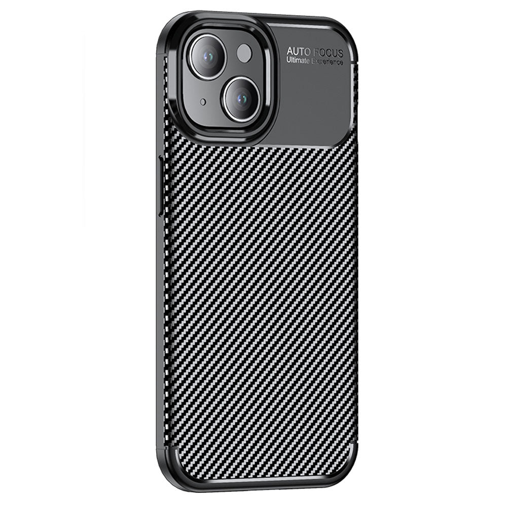 TPU Phone Case for iPhone 15 Plus Carbon Fiber Texture Drop-proof Phone Back Cover