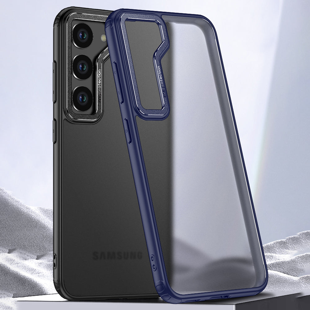 For Samsung Galaxy S23 Clear Phone Cover PC TPU Metal Lens Frame Protective Case