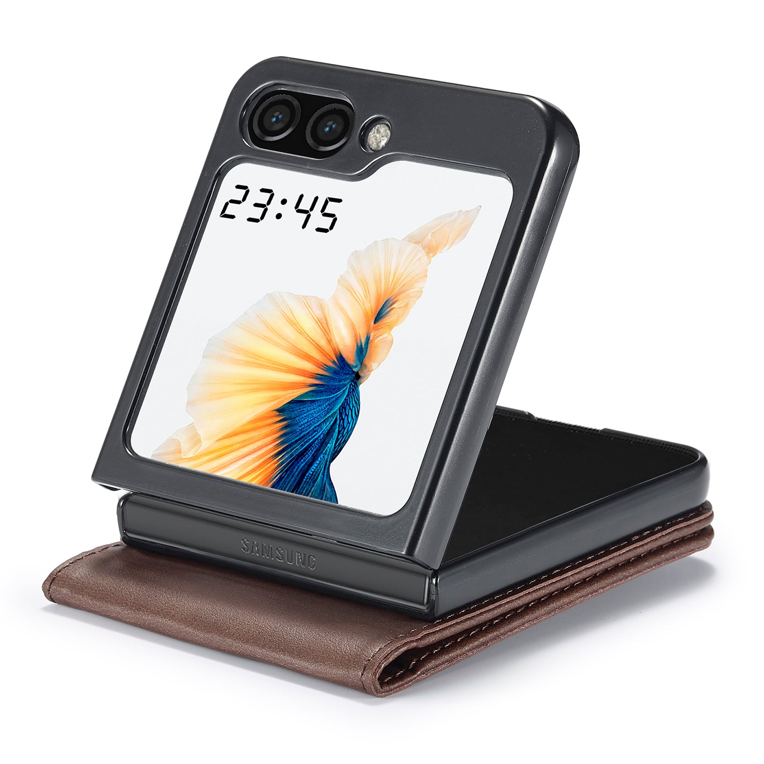 LC.IMEEKE For Samsung Galaxy Z Flip5 5G PU Leather Phone Case Card Holder Calf Texture Stand Cover